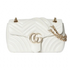 Gucci Women GG Marmont medium shoulder bag white leather 837267 AAE38 9050