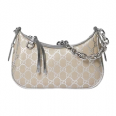 Gucci Women GG Emblem small shoulder bag silver GG fabric 847447 FAFEL 8741