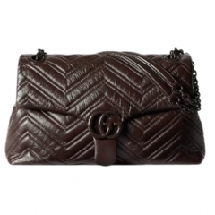 Gucci Women GG Marmont medium shoulder bag dark brown leather ‎850676 AAFS1 2019