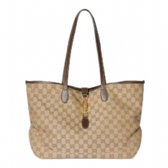 Gucci Women Gucci Jackie medium tote bag sand and brown GG canvas ‎867015 FAFV2 9651