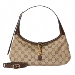 Gucci Women Jackie Slim small shoulder bag sand and brown GG canvas 863137 FAFV2 9651