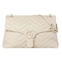 Gucci Women GG Marmont medium shoulder bag ivory leather 850676 AAFS1 9540