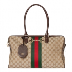 Gucci Women Borsetto large boston bag sand and brown GG canvas 866734 FAFV9 9653