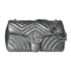 Gucci Women GG Marmont medium shoulder bag dark grey lamé leather 854863 AAFV0 1107