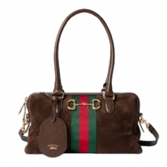Gucci Women Borsetto medium boston bag dark brown suede ‎866732 AAGIR 2146
