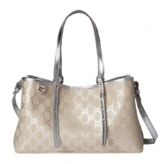 Gucci Women GG Emblem medium tote bag silver GG fabric 815214 FAFEL 8741