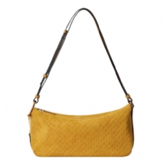 Gucci Women Gucci Half Horsebit medium shoulder bag mustard yellow GG suede 860787 AAEE7 7702