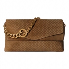 Gucci Women Large shoulder bag with chain brown GG suede 857362 AAF0P 2118