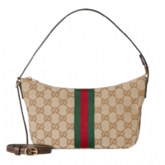 Gucci Women Lunetta small crossbody bag sand and brown GG canvas 863406 FAFV9 9653