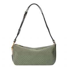 Gucci Women Gucci Half Horsebit medium shoulder bag sage green GG suede 860787 AAEE7 3403