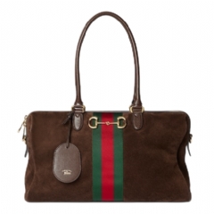 Gucci Women Borsetto large boston bag dark brown suede 866734 AAGIR 2146