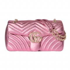 Gucci Women GG Marmont medium shoulder bag bright pink lamé leather 854863 AAFV1 6809