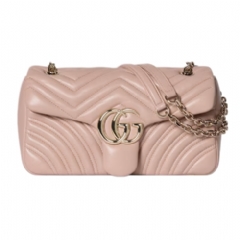 Gucci Women GG Marmont medium shoulder bag pink beige leather 837267 AAE38 5753