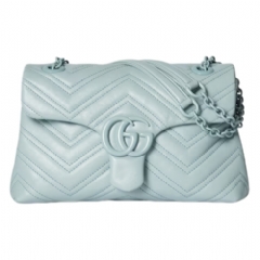 Gucci Women GG Marmont small shoulder bag icy blue leather 855371 AAFS1 4949