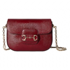 Gucci Women Gucci Horsebit 1955 lizard mini bag Rosso Ancora red 675801 LUZ0L 6207