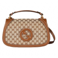 Gucci Women Gucci Blondie large top handle bag beige and dark brown GG canvas 815716 HAAKG 9755