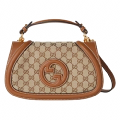 Gucci Women Gucci Blondie medium top handle bag beige and dark brown GG canvas 815714 HAAKG 9755