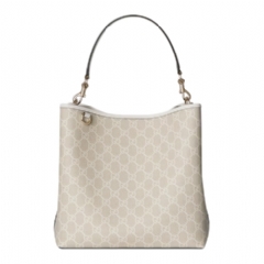 Gucci Women GG Emblem medium bucket bag beige and white GG fabric ‎815103 FAD6L 9641