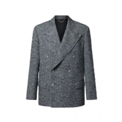 Louis Vuitton Men Double-Breasted Tweed Jacket 1AIMOQ