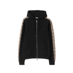 Burberry Men Check Trim Cotton Zip Hoodie Black 81107901