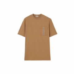 Burberry Men Icon Stripe Trim Cotton T-shirt Camel 81209431
