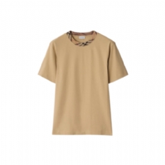 Burberry Men Check Trim Cotton T-shirt Flax beige 81128031
