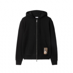 Burberry Men Check Label Cotton Zip Hoodie Black 81022761