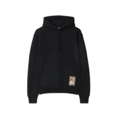 Burberry Men Check Label Cotton Hoodie Black 81053641