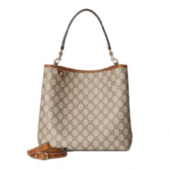 Gucci Women GG Emblem medium bucket bag beige and brown GG fabric 815103 FAD6L 9758