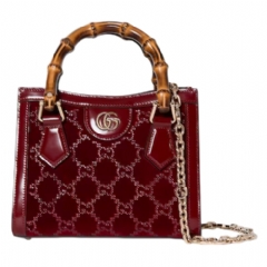Gucci Women Gucci Diana crystals small tote bag Rosso Ancora red velvet 675800 FAFE6 6207