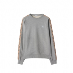 Burberry Men Check Trim Cotton Sweatshirt Pale grey melange 81179871