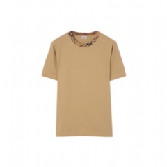 Burberry Men Check Trim Cotton T-shirt Flax beige 81255111