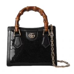 Gucci Women Gucci Diana embroidered small tote bag black silk satin ‎675800 FAFEP 1000