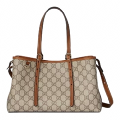 Gucci Women GG Emblem medium tote bag beige and brown GG fabric 815214 FAD6L 9758