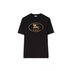 Burberry Men Check Knight Stamp Cotton T-shirt Black 81234361