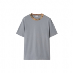 Burberry Men Check Trim Cotton T-shirt Forecast grey 81255121