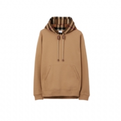 Burberry Men Check Trim Cotton Blend Hoodie Camel 80450061