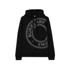 Burberry Men Logo Graphic Cotton Hoodie Black 81209621