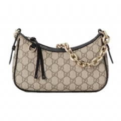 Gucci Women GG Emblem small shoulder bag beige and dark brown fabric 847447 FAD6L 9741