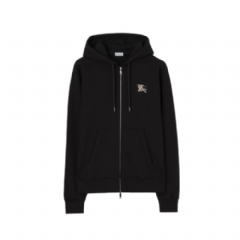 Burberry Men Check Knight Stamp Cotton Zip Hoodie Black 81264491