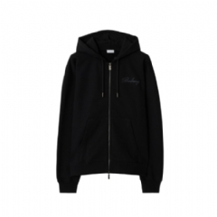 Burberry Men Check Cursive Logo Cotton Zip Hoodie Black 81191841