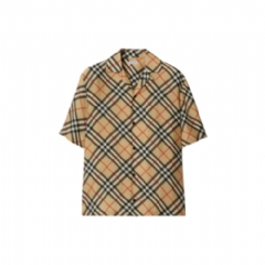 Burberry Men Oversized Check Silk Shirt Sand 80912021