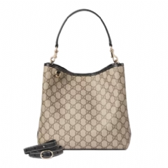 Gucci Women GG Emblem medium bucket bag beige and brown GG fabric 815103 FAD6L 9741