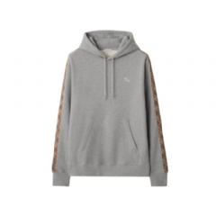 Burberry Men Check Trim Cotton Hoodie Pale grey melange 81177411