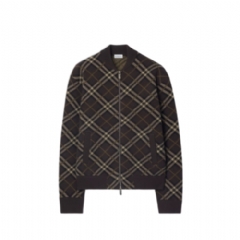 Burberry Men Check Wool Cashmere Bomber Jacket Truffle brown 81142001