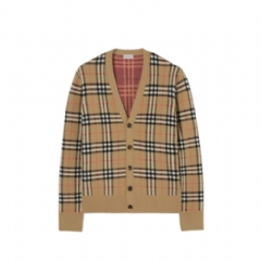 Burberry Men Check Cotton Wool Cardigan Sand beige 81225571