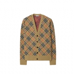 Burberry Men Check Cotton Wool Cardigan Sand beige 81184591