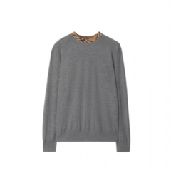 Burberry Men Check Trim Wool Sweater Grey 81121471