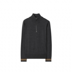 Burberry Men Icon Stripe Trim Wool Half-zip Sweater Dark grey melange 81213861