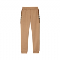 Burberry Men Check Panel Cotton Blend Jogging Pants Camel 80450141